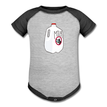 Load image into Gallery viewer, baby onesie baseball style milk - heather gray/charcoal
