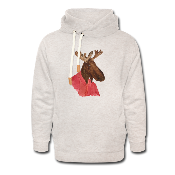 Shawl Collar Moose Hoodie - heather oatmeal