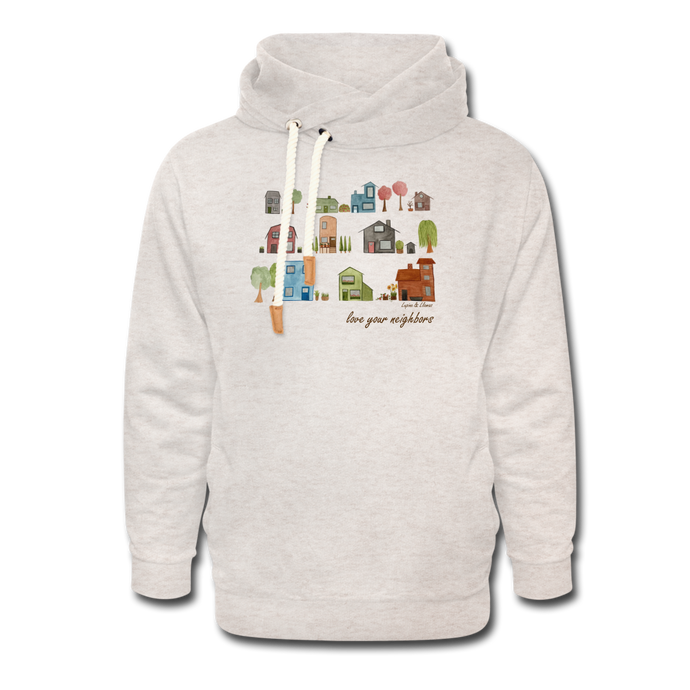 Love Your Neighbors Shawl Collar Adult Hoodie - heather oatmeal