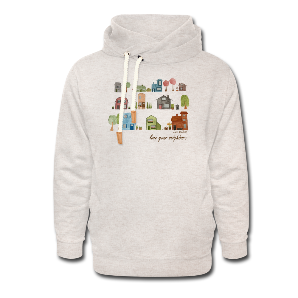 Love Your Neighbors Shawl Collar Adult Hoodie - heather oatmeal