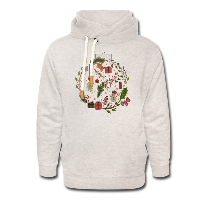 Ornament Shawl Collar Adult Hoodie - heather oatmeal