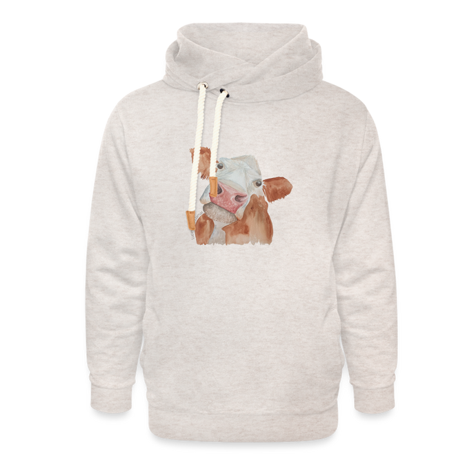 Sassy Cow Adult Shawl Collar Hoodie - heather oatmeal