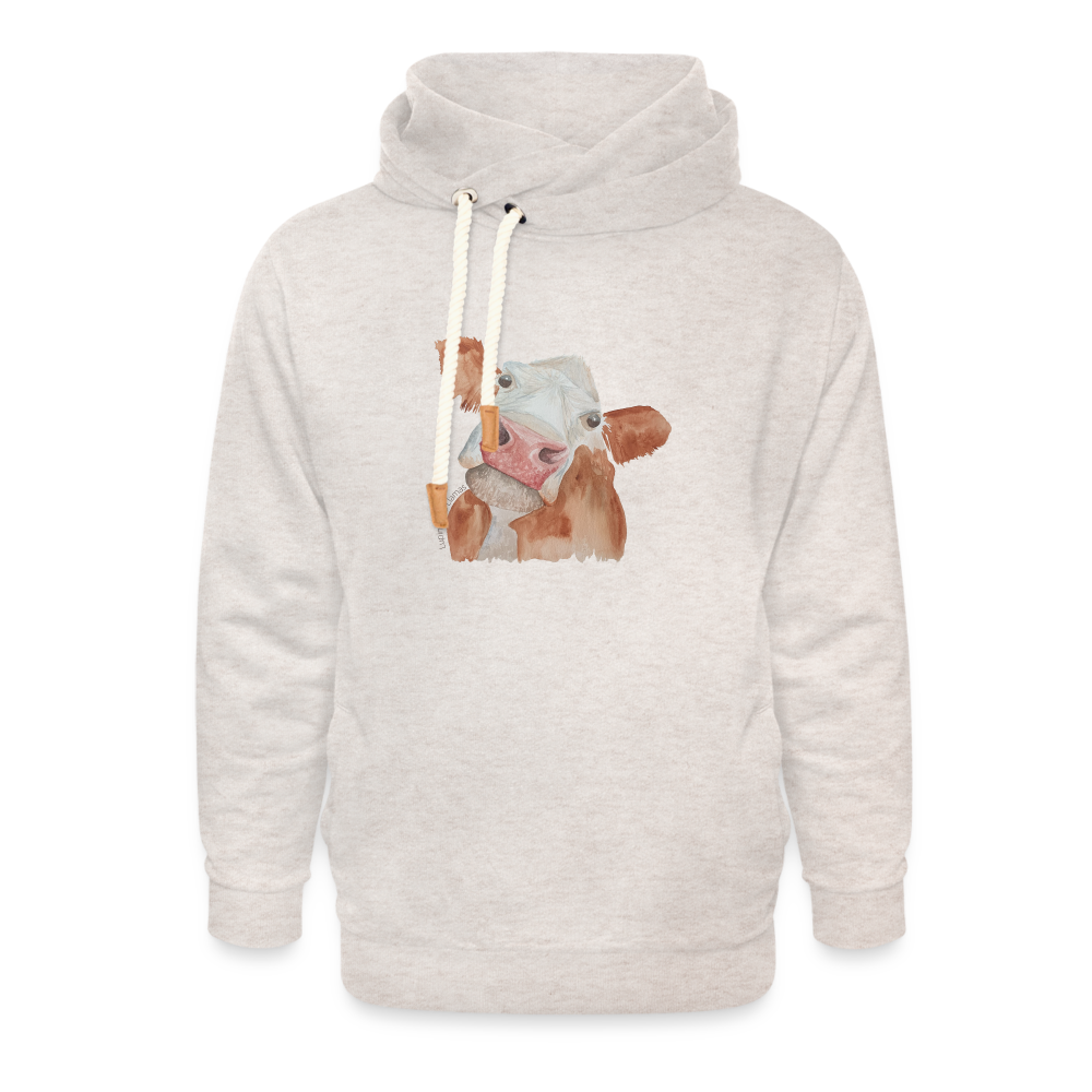 Sassy Cow Adult Shawl Collar Hoodie - heather oatmeal