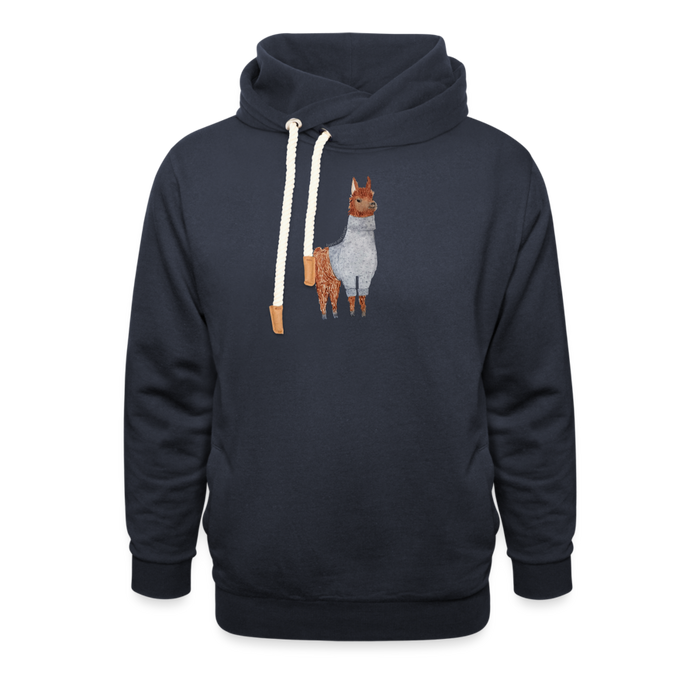 Llama in a Sweater Shawl Collar Hoodie - navy