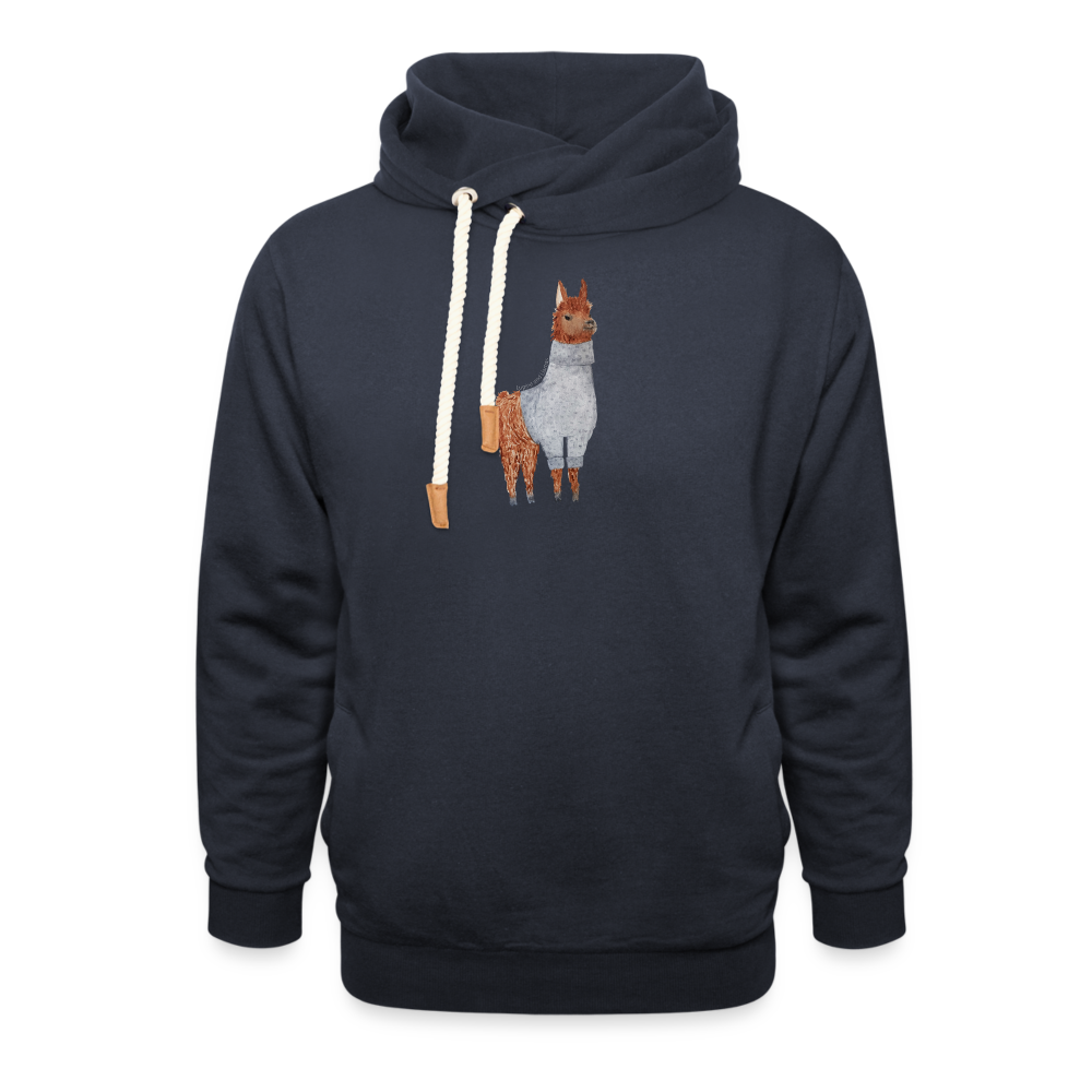 Llama in a Sweater Shawl Collar Hoodie - navy