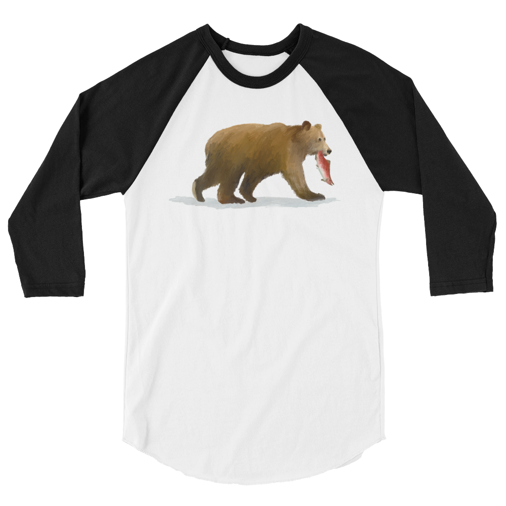 Bear w/ Salmon Adult 3/4 Sleeve Raglan Shirt